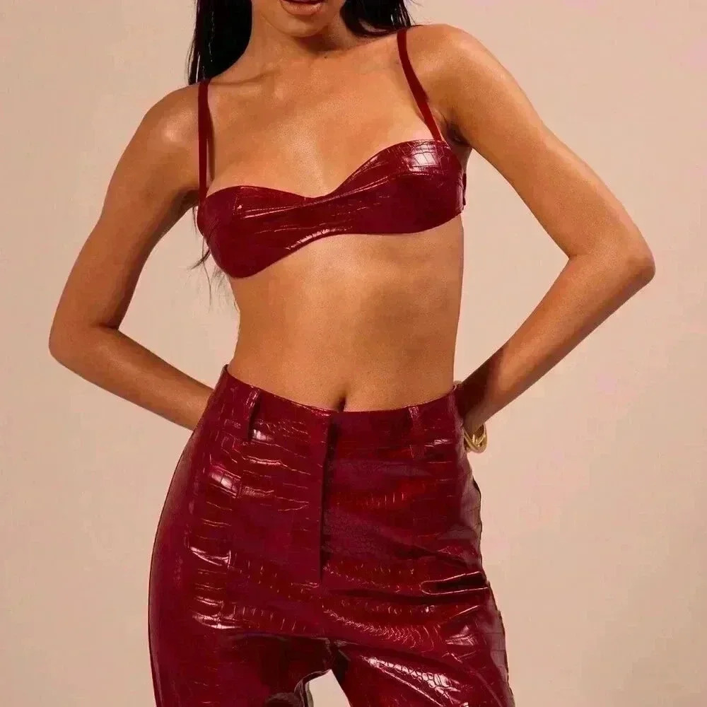 Burgundy Sexy Women's Snakeskin Corset Bralet Top
